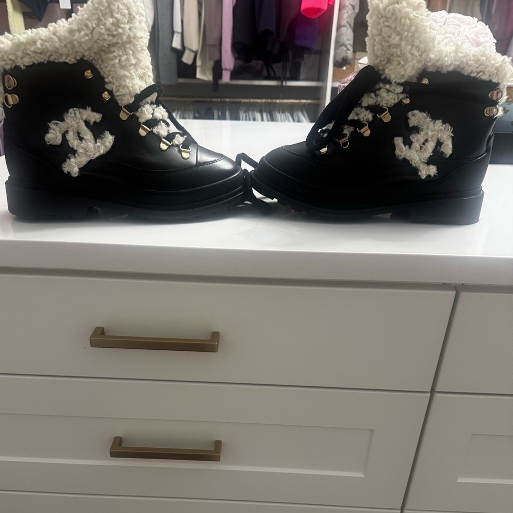 CHANEL Black and Cream CC Boots